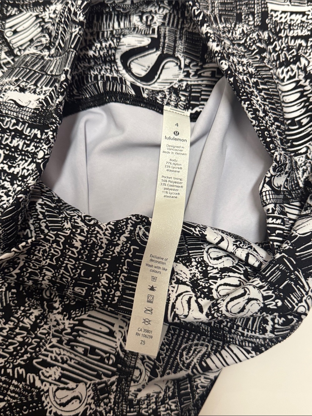 Lululemon Black & White Logo Print Leggings - Picture 4 of 4
